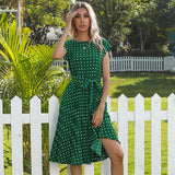 Elegant Green Polka Dot Dress