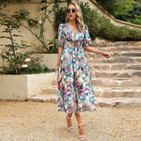 V-Neck Printed Summer Maxi Dress